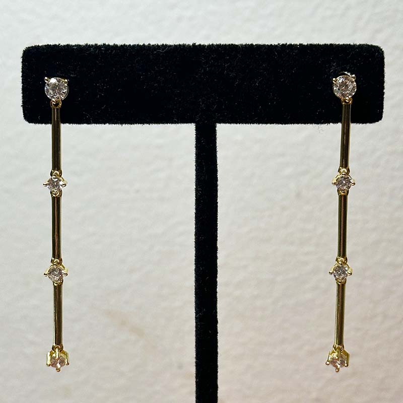 14kt yellow gold vermeil earrings with 54 mm drop each containing 4 crystals