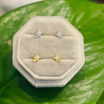 Small north star studs with 4 clustered crystals. Available in sterling silver or 14kt yellow gold vermeil.