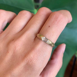 
                  
                    Load image into Gallery viewer, Made of 14 kt gold, the center opening of this style of ring is perfect for stacking next to an engagement ring or any style of ring with a larger center stone.
                  
                