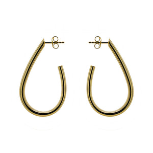 
                  
                    Load image into Gallery viewer, A small pair of 3/4 hoops with posts made of 14 kt yellow gold vermeil on a white background. 
                  
                