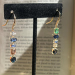 14 kt Yellow gold, Multi-shape, mixed stone, one of a kind dangle earrings.