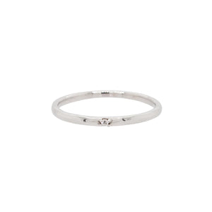 
                  
                    Load image into Gallery viewer, 14 Kt white gold staking band with single diamond on a white background.
                  
                