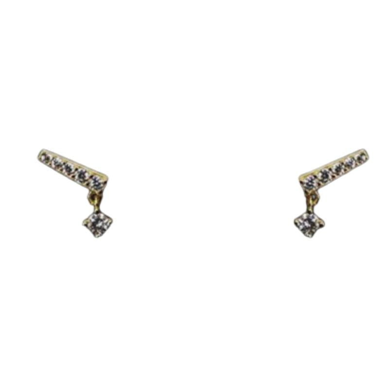 These dangling crystal studs are made of 14 kt yellow gold vermeil.